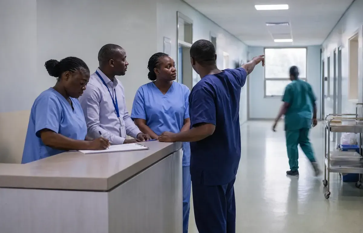 Hospital staff coordinating patient flow